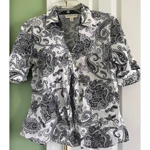 Coldwater creek petite medium black‎ and white blouse